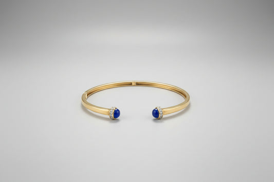 Elegant 9ct gold plated on sterling silver lapis lazuli and diamond bangle