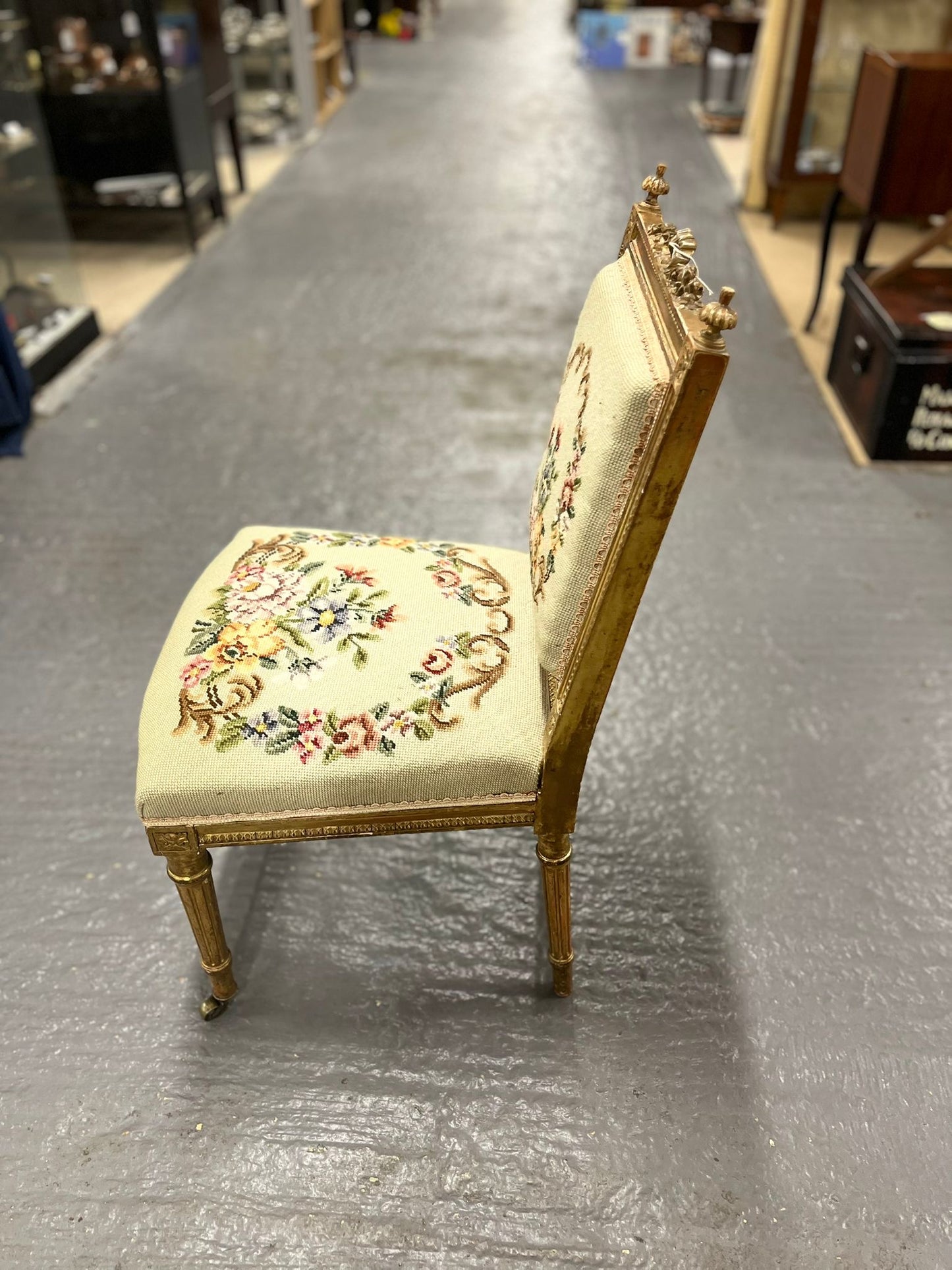 Antique Gilt Wood Tapestry Chair