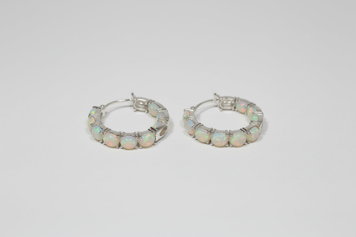 Sterling silver Ethiopian opal hoop earrings