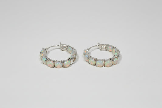 Sterling silver Ethiopian opal hoop earrings