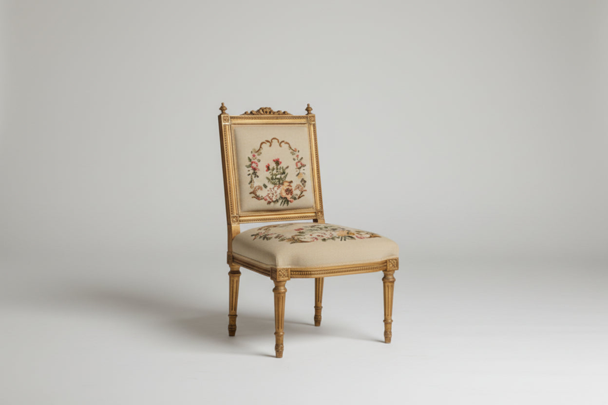 Antique Gilt Wood Tapestry Chair