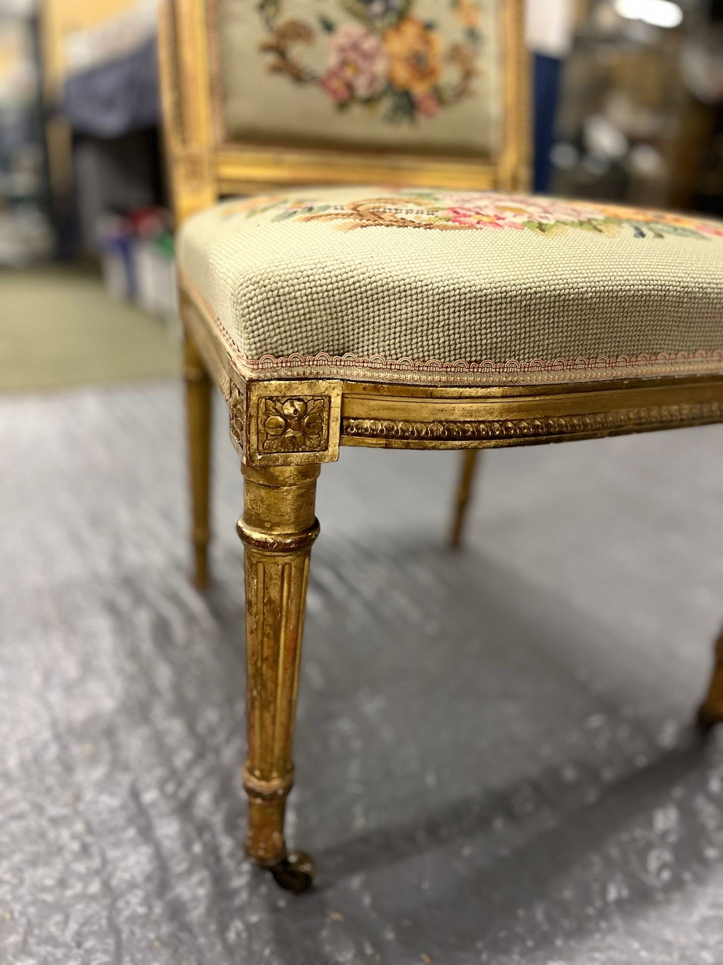 Antique Gilt Wood Tapestry Chair