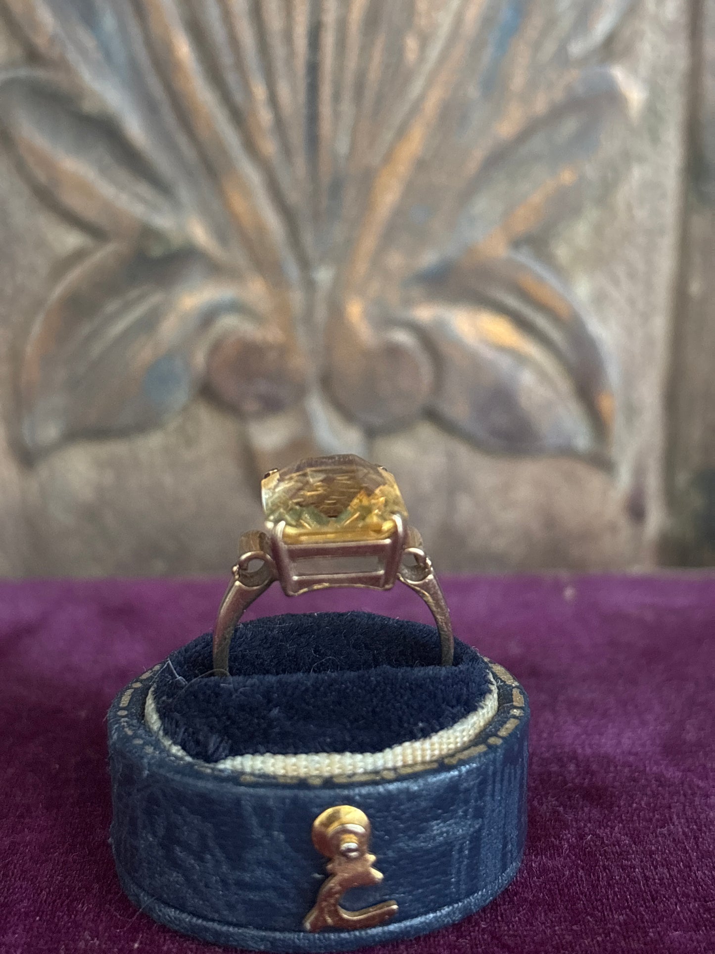 Mid Century 9ct Gold Statement Citrine Ring