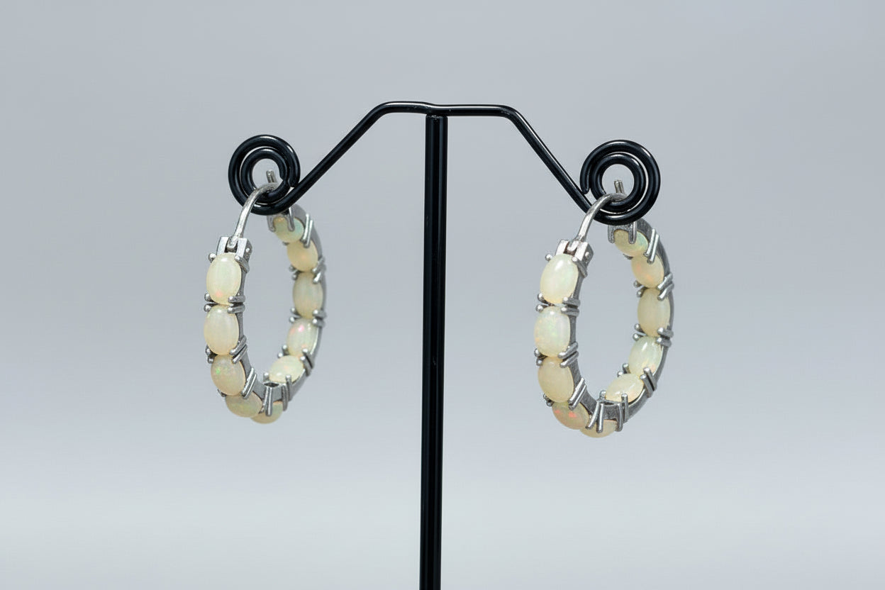 Sterling silver Ethiopian opal hoop earrings