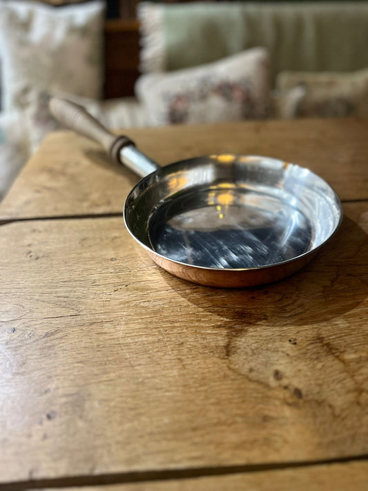 Vintage copper and silver plate sauté pans