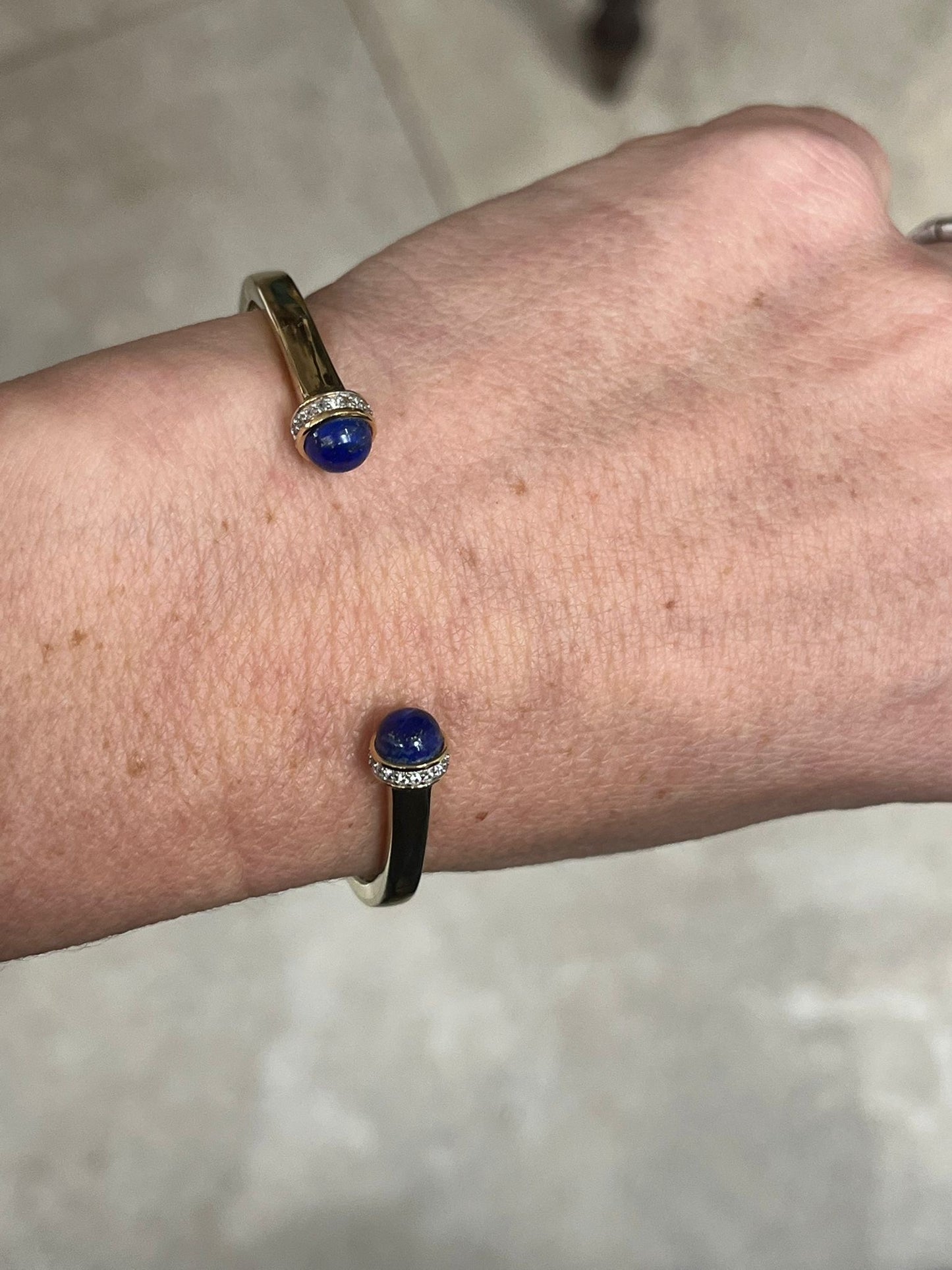 Elegant 9ct gold plated on sterling silver lapis lazuli and diamond bangle