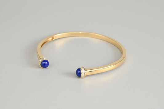 Elegant 9ct gold plated on sterling silver lapis lazuli and diamond bangle
