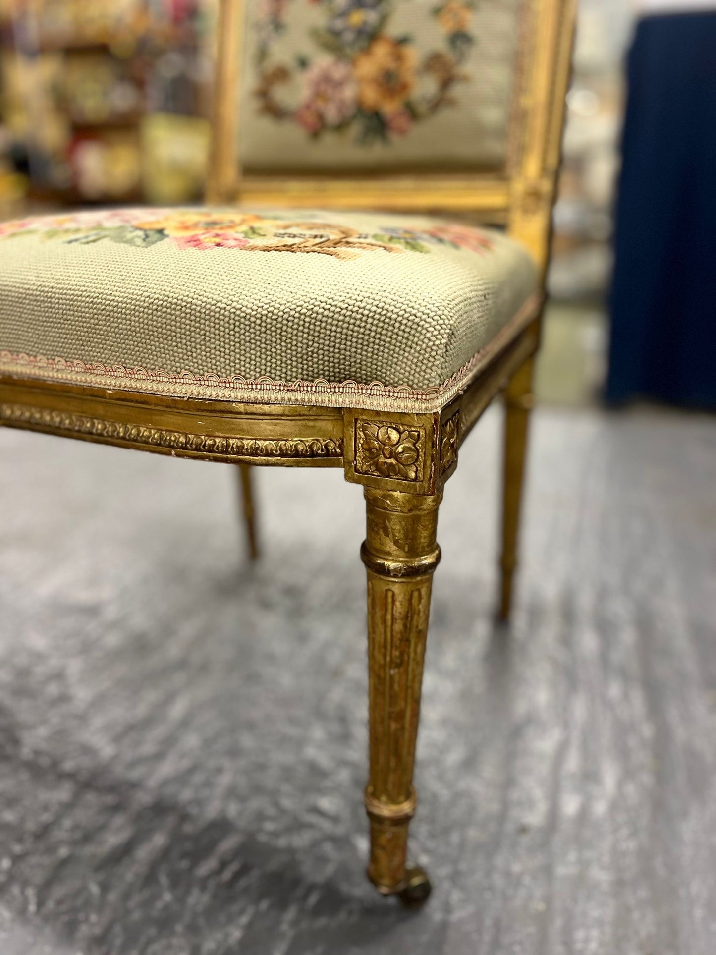 Antique Gilt Wood Tapestry Chair