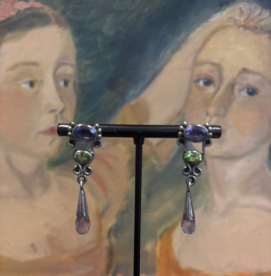 Vintage amethyst and peridot sterling silver earrings