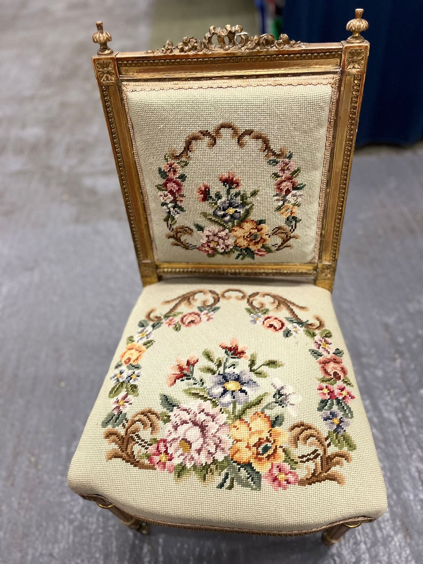 Antique Gilt Wood Tapestry Chair