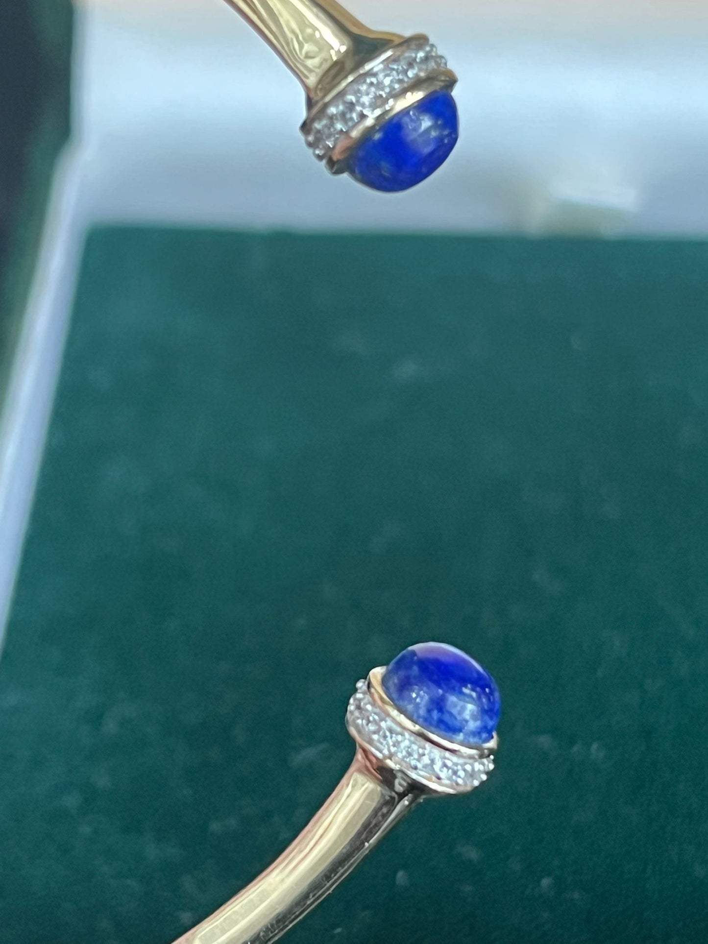 Elegant 9ct gold plated on sterling silver lapis lazuli and diamond bangle