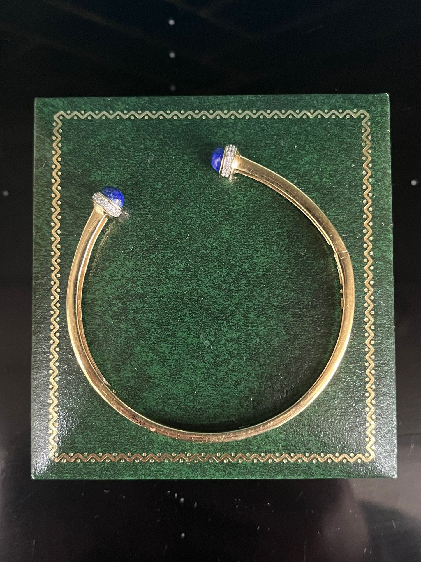 Elegant 9ct gold plated on sterling silver lapis lazuli and diamond bangle