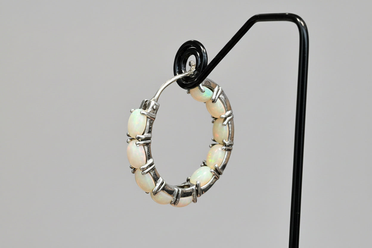 Sterling silver Ethiopian opal hoop earrings