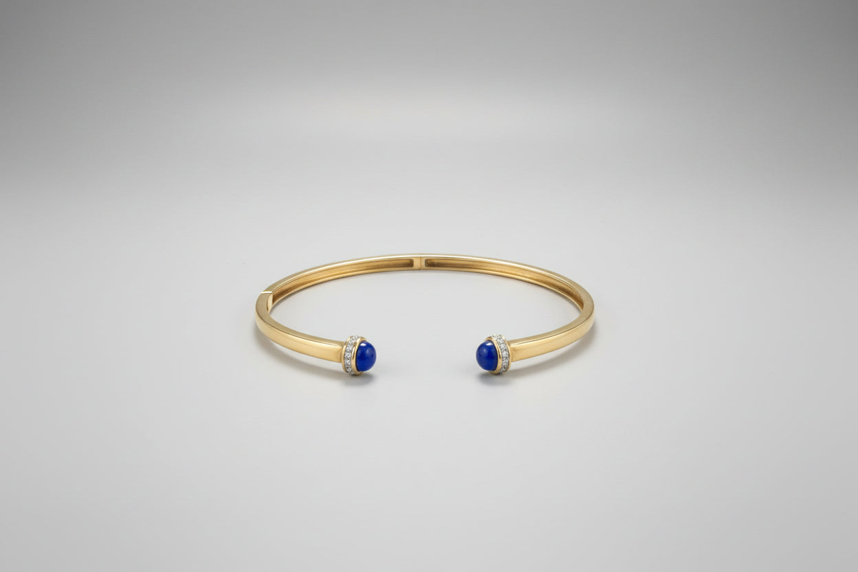 Elegant 9ct gold plated on sterling silver lapis lazuli and diamond bangle