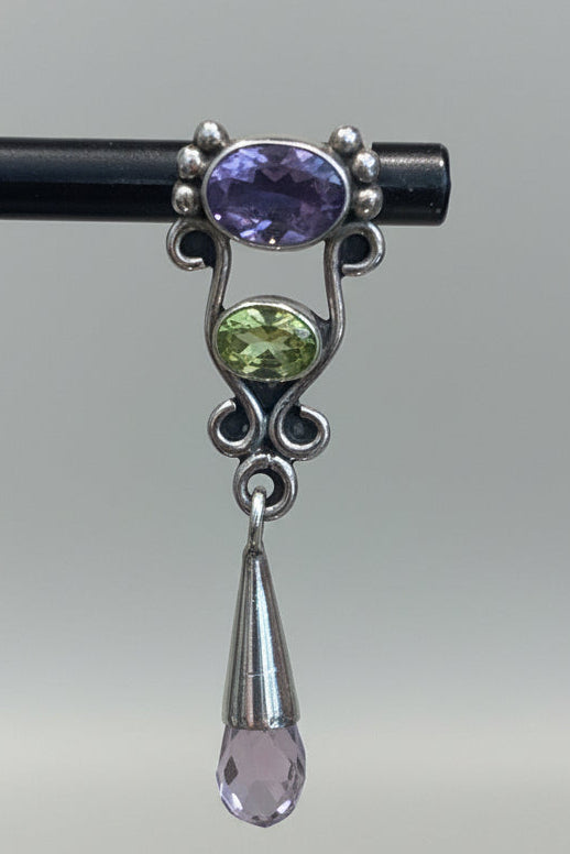 Vintage amethyst and peridot sterling silver earrings