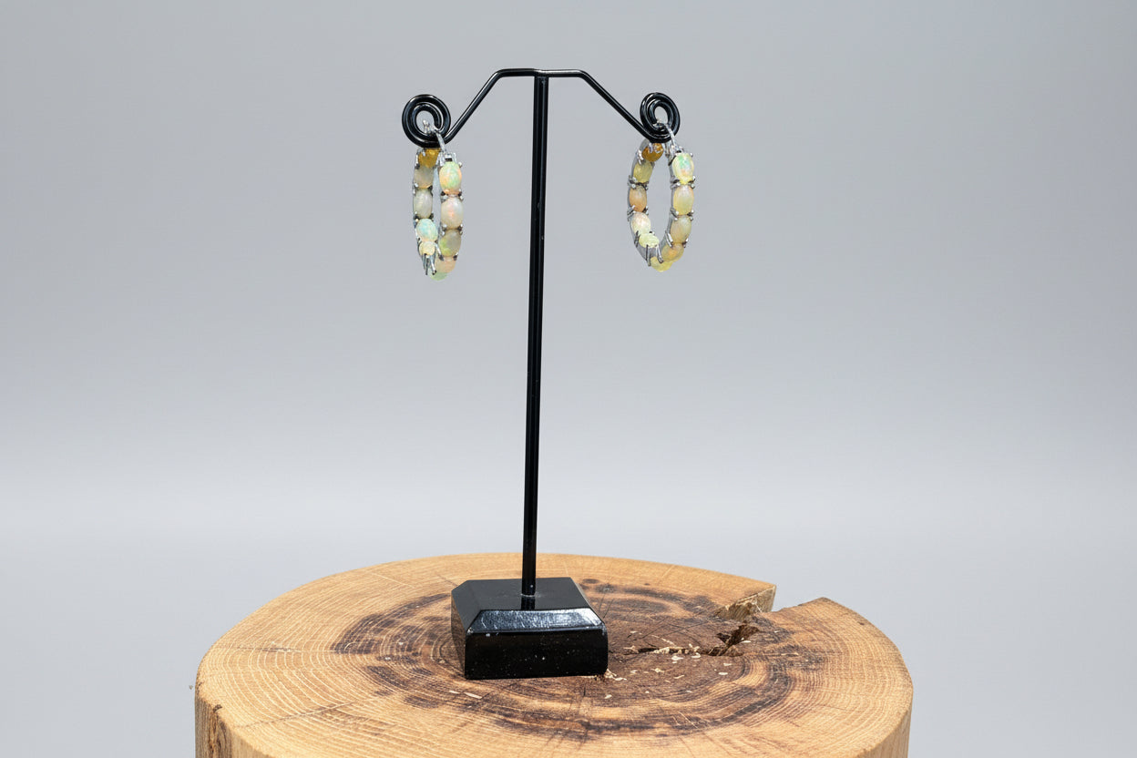 Sterling silver Ethiopian opal hoop earrings
