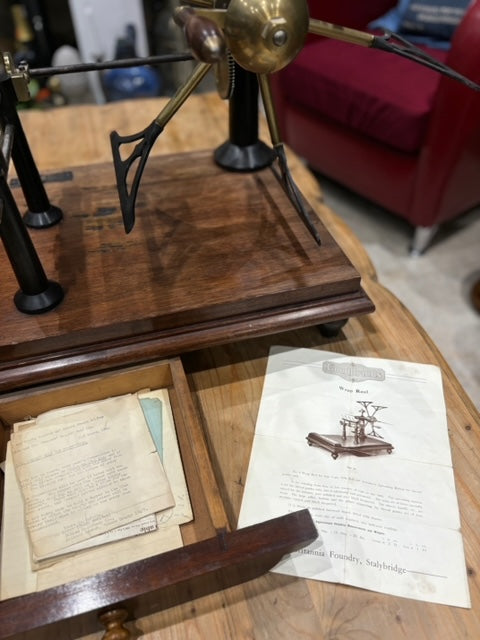 Vintage Brass Wool Winder: Mahogany Base, Goodbrand & Co.